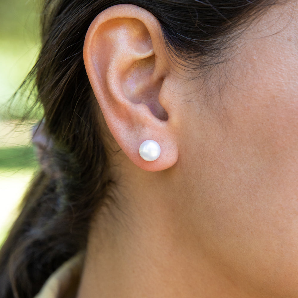 Stylish 9ct Yellow Gold 8mm White Freshwater Pearl Stud Earrings for Daily Wear