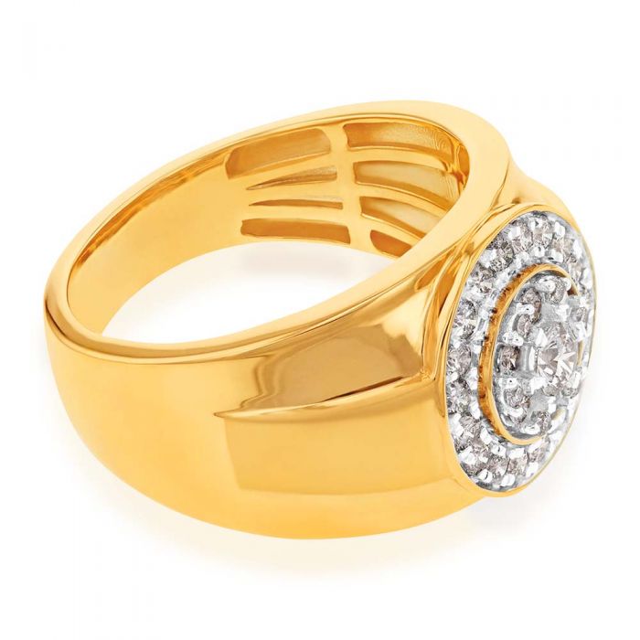 Men's 9 Carat Yellow Gold Ring with 1 Carat Diamond for Gents