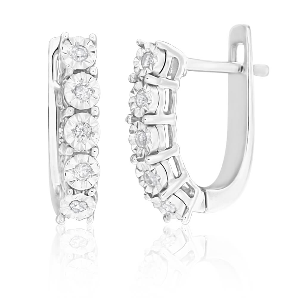 Exquisite 9ct White Gold Hoop Earrings with Alluring Diamonds