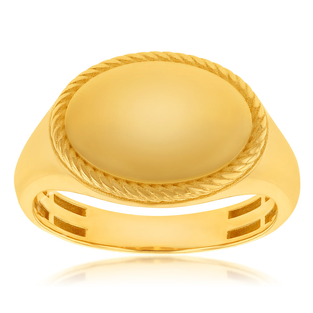 9ct Yellow Gold Oval Rope-Trimmed Signet Style Men's Ring for Elegant Look