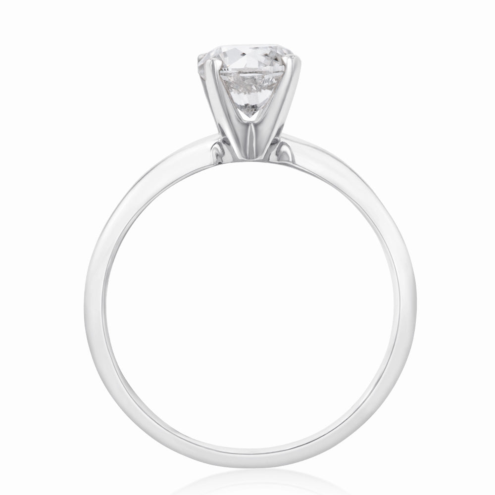 14ct White Gold Ring with 1 Carat Brilliant Cut Diamond in Stylish Knife Edge Setting