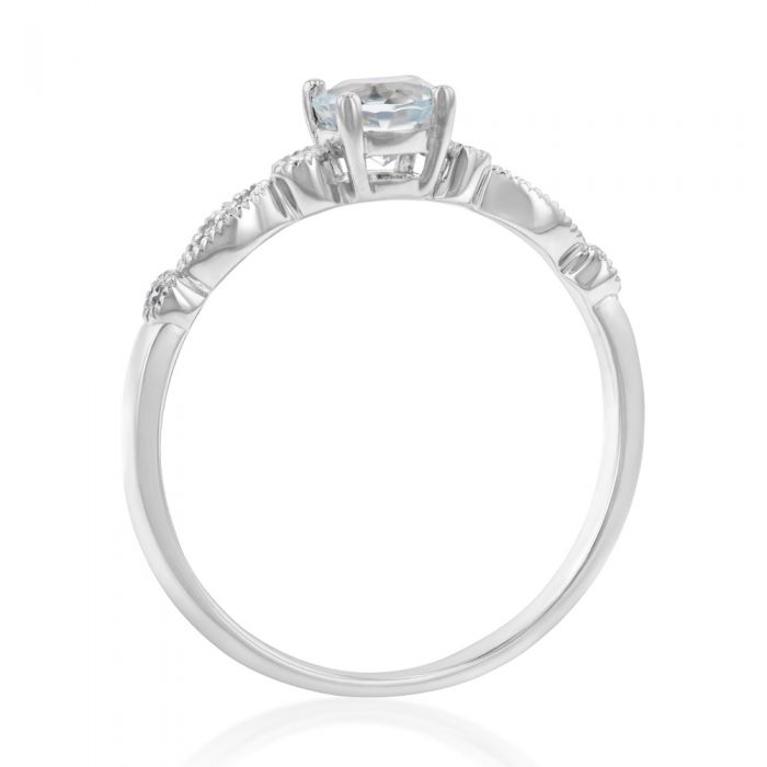 Exquisite 9ct White Gold Ring with 0.45ct Round Cut Aquamarine and Diamonds