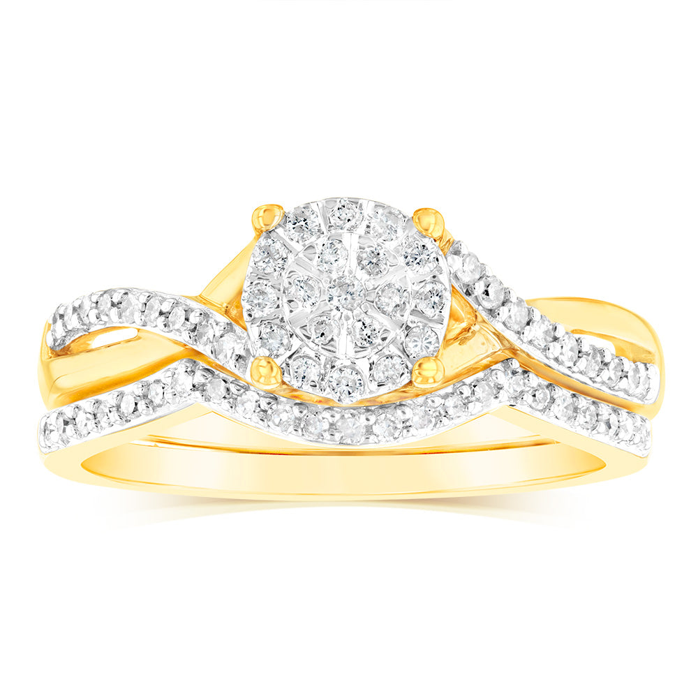 10ct Yellow Gold Bridal Set with 1/3 Carat Diamond for Two Rings