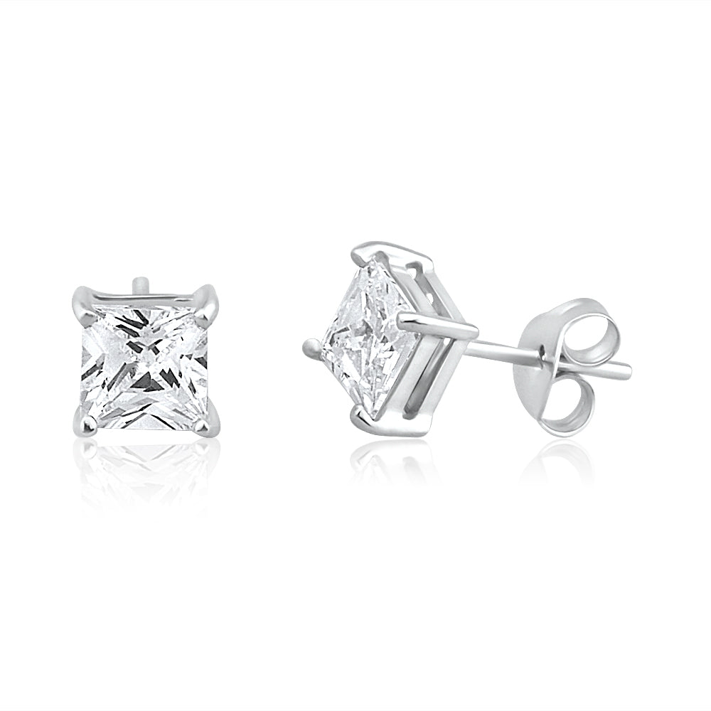5mm 9ct White Gold Princess Cut Cubic Zirconia Stud Earrings for Daily Wear