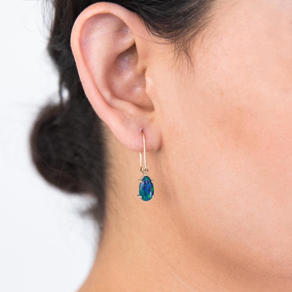 Stunning 9 - carat Yellow Gold 10x7mm Triplet Opal Hook - style Drop Earrings for Women