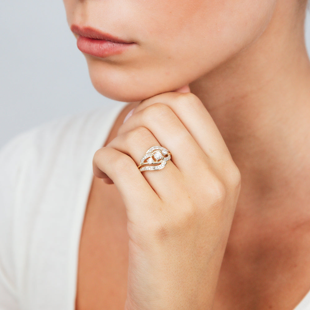 Exquisite 9ct Yellow Gold Fancy Ring Embellished with 1/6 Carat Natural Diamonds for Jewelry Lovers
