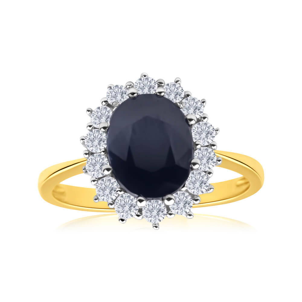 Exquisite 9ct Yellow Gold Ring with 2.5 Carat Natural Sapphire and Zirconia