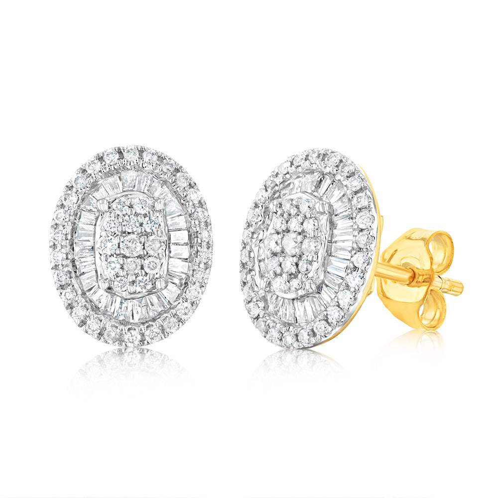 1/2 Carat Natural Diamond Stud Earrings in 9ct Yellow Gold Oval Shape