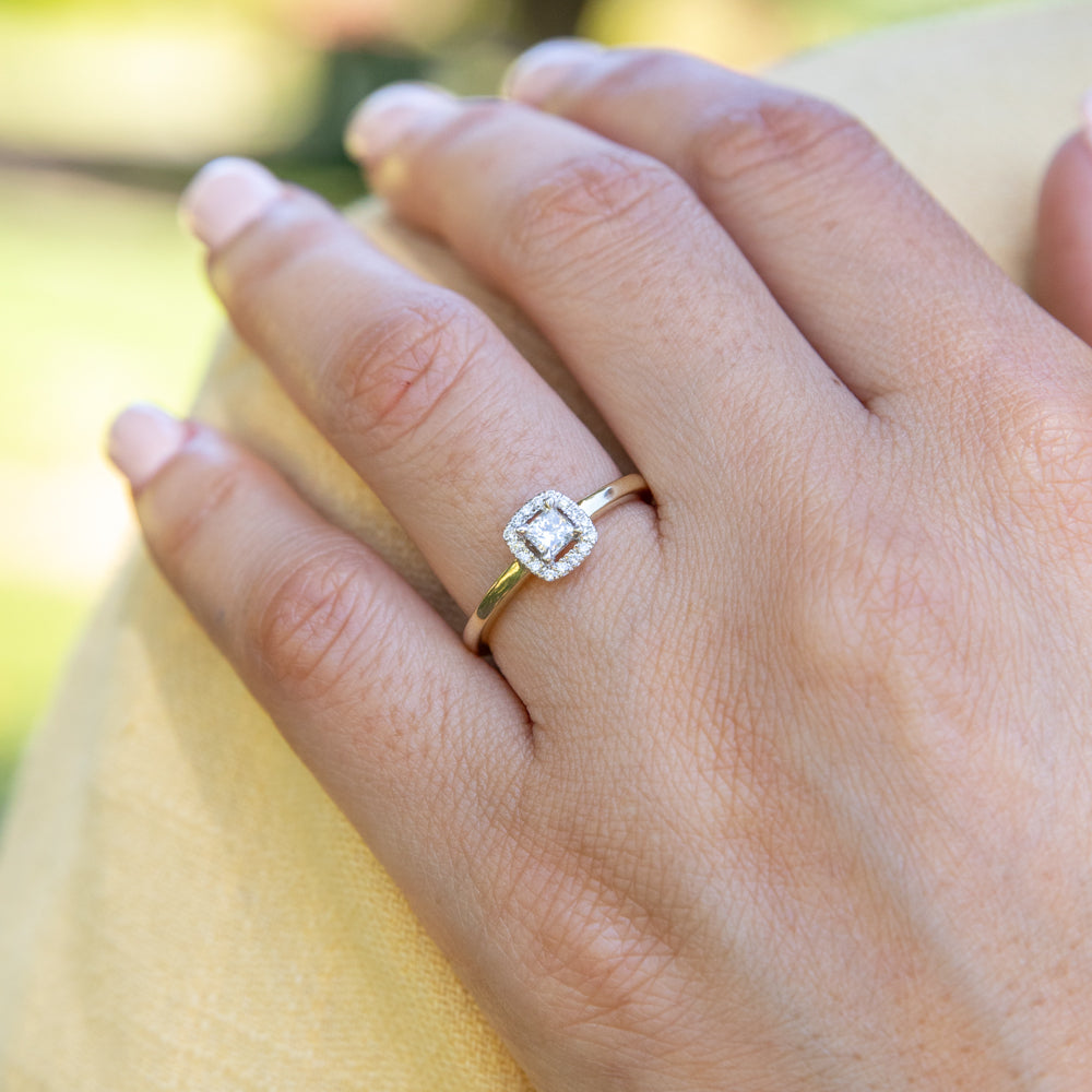 Exquisite 10 Carat 20 Point Diamond Ring with Princess - cut Center and Diamond Halo