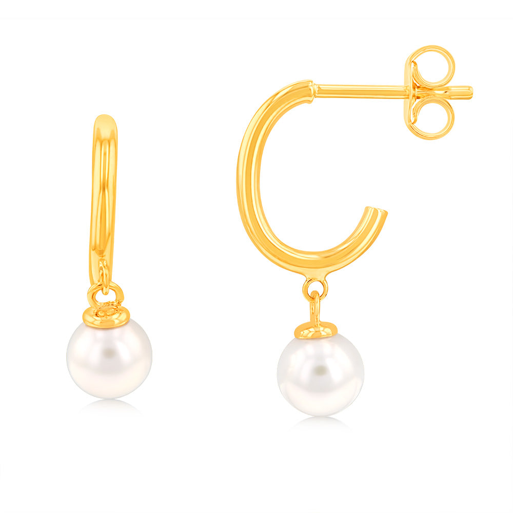 Gorgeous 9ct Yellow Gold Freshwater Pearl 3/4 Hoop Earrings