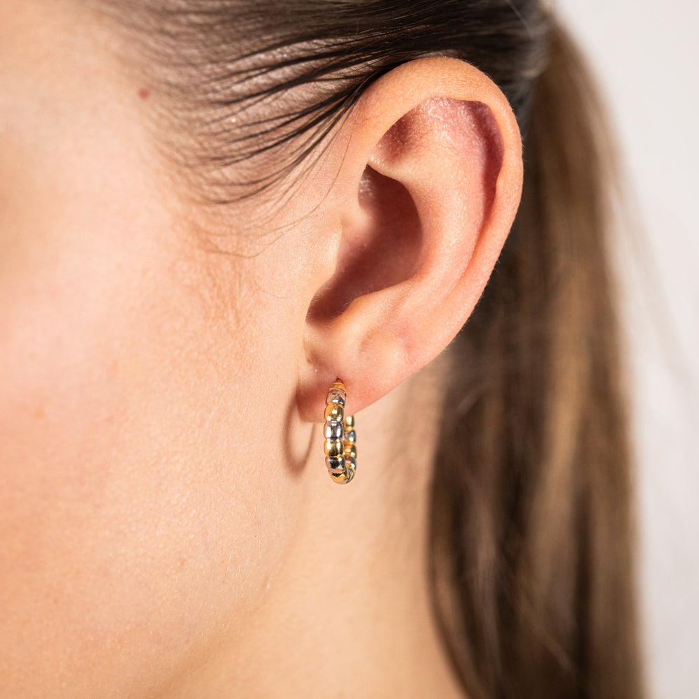 Stylish 9ct Yellow Gold Two - Tone 3/4 Hoop Fancy Earrings