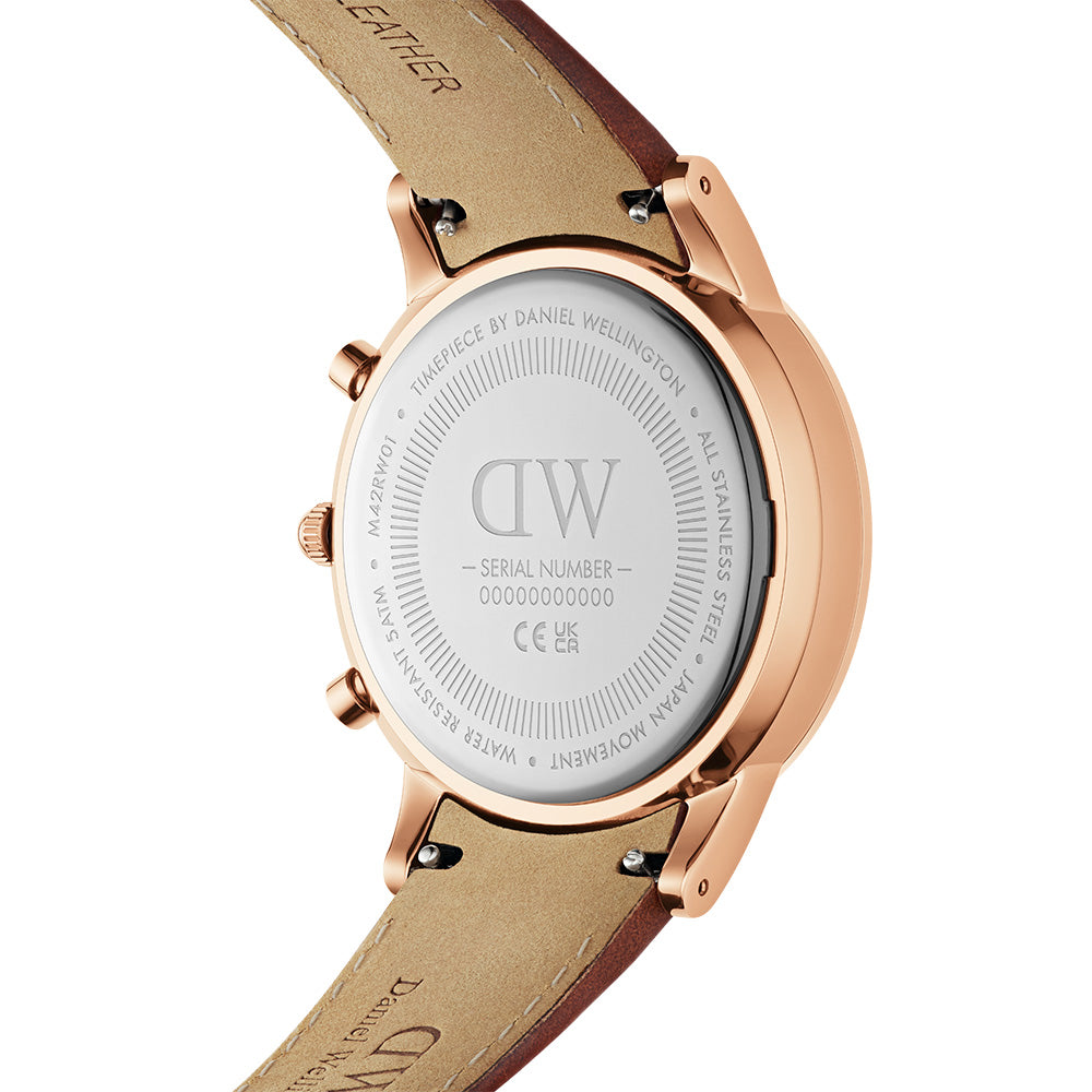 Daniel Wellington St Mawes Iconic Chronograph Watch Model DW00100639 with Arctic Blue Sunray Dial and Brown Leather Band