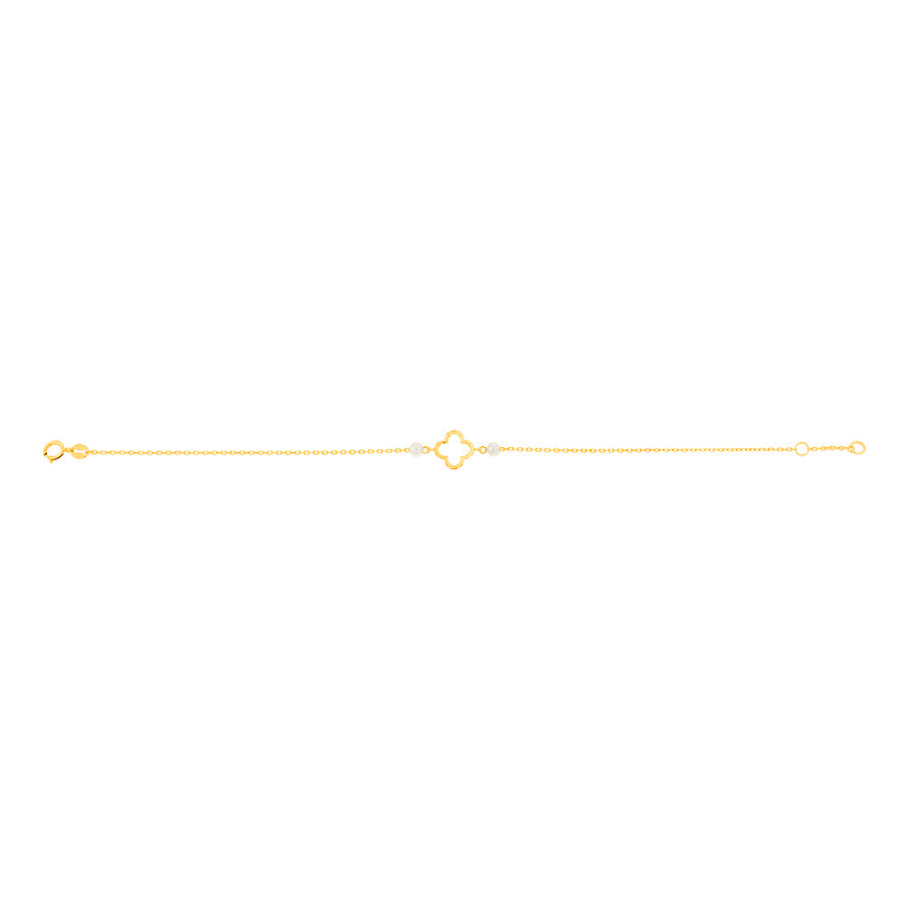 19.10cm 9ct Yellow Gold Bracelet with Leaf, Clover and Pearl