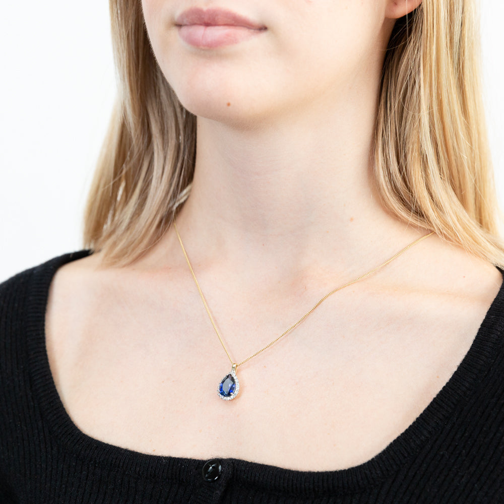 9ct Yellow Gold Pendant with Created Sapphires and Cubic Zirconias
