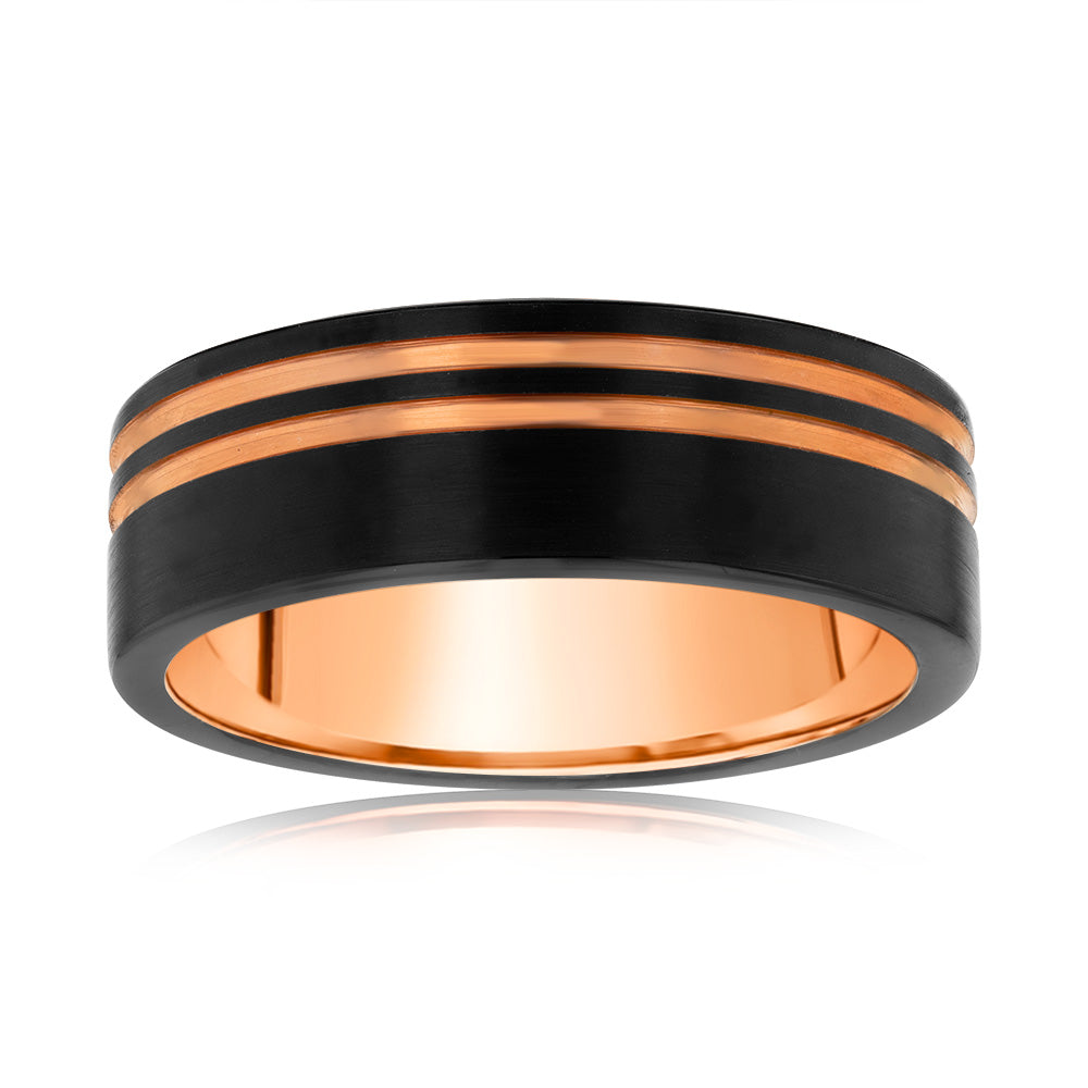 8mm Tungsten Ring in Stunning Black and Elegant Rose Gold