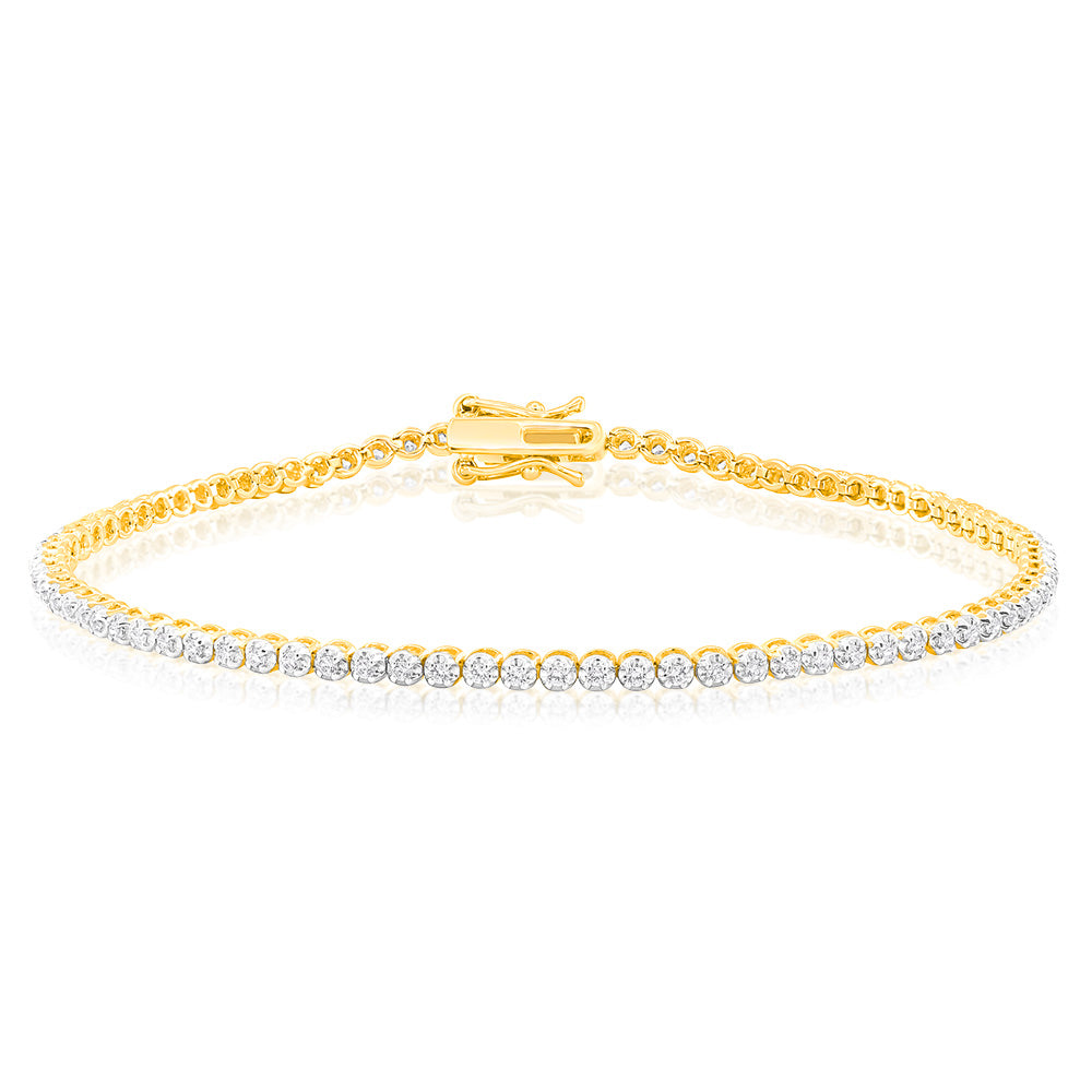 Stunning 1/2 Carat Diamond Tennis Bracelet in 9ct Yellow Gold