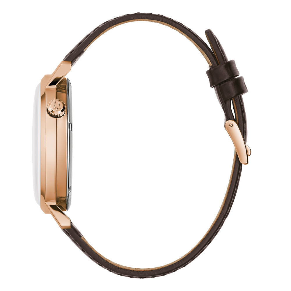Bulova 97A171 Classic Aerojet Automatic Watch with Rose Gold Tone and Brown Leather Band