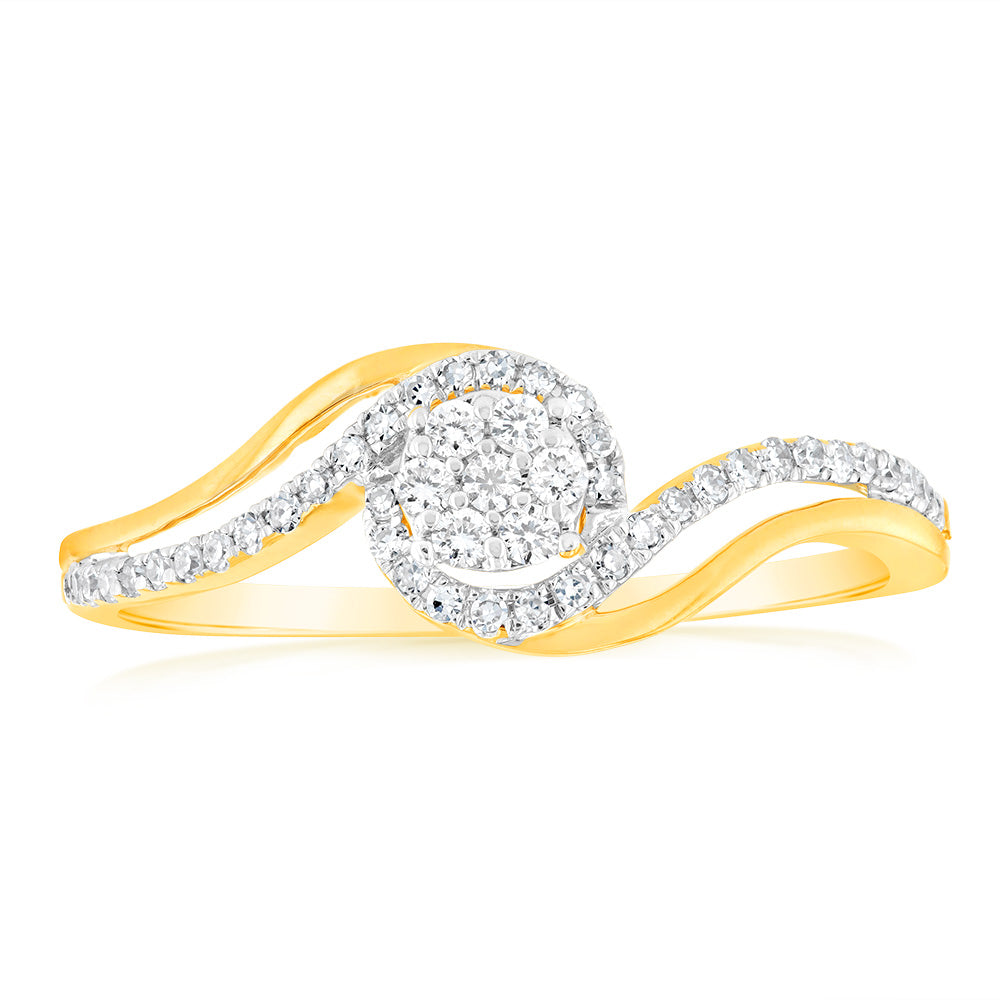 Exquisite 9ct Yellow Gold Luminescent Laboratory-Grown Cluster Diamond Engagement Ring