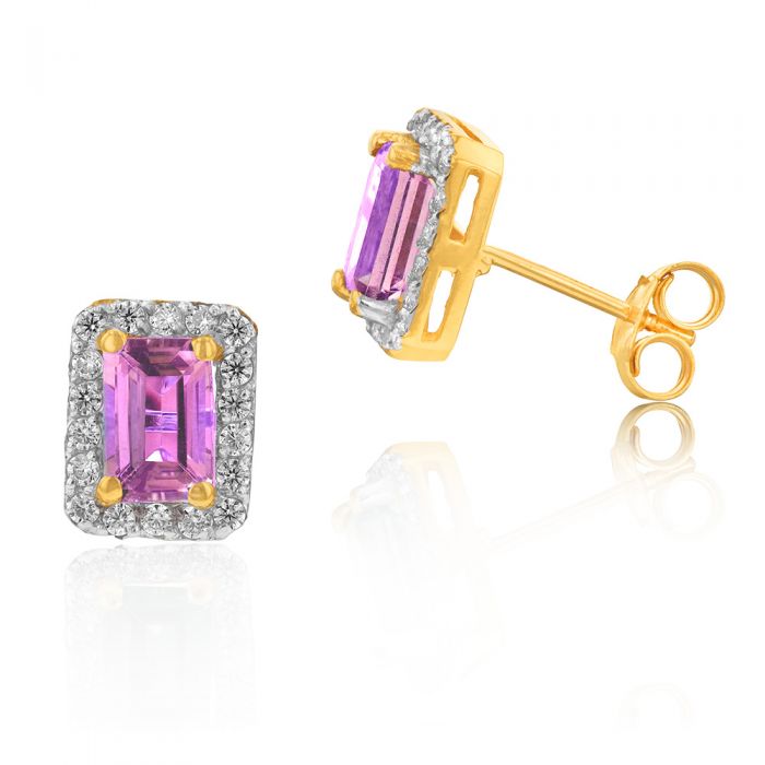 Gorgeous 9ct Yellow Gold Studs with Amethyst and Zirconia