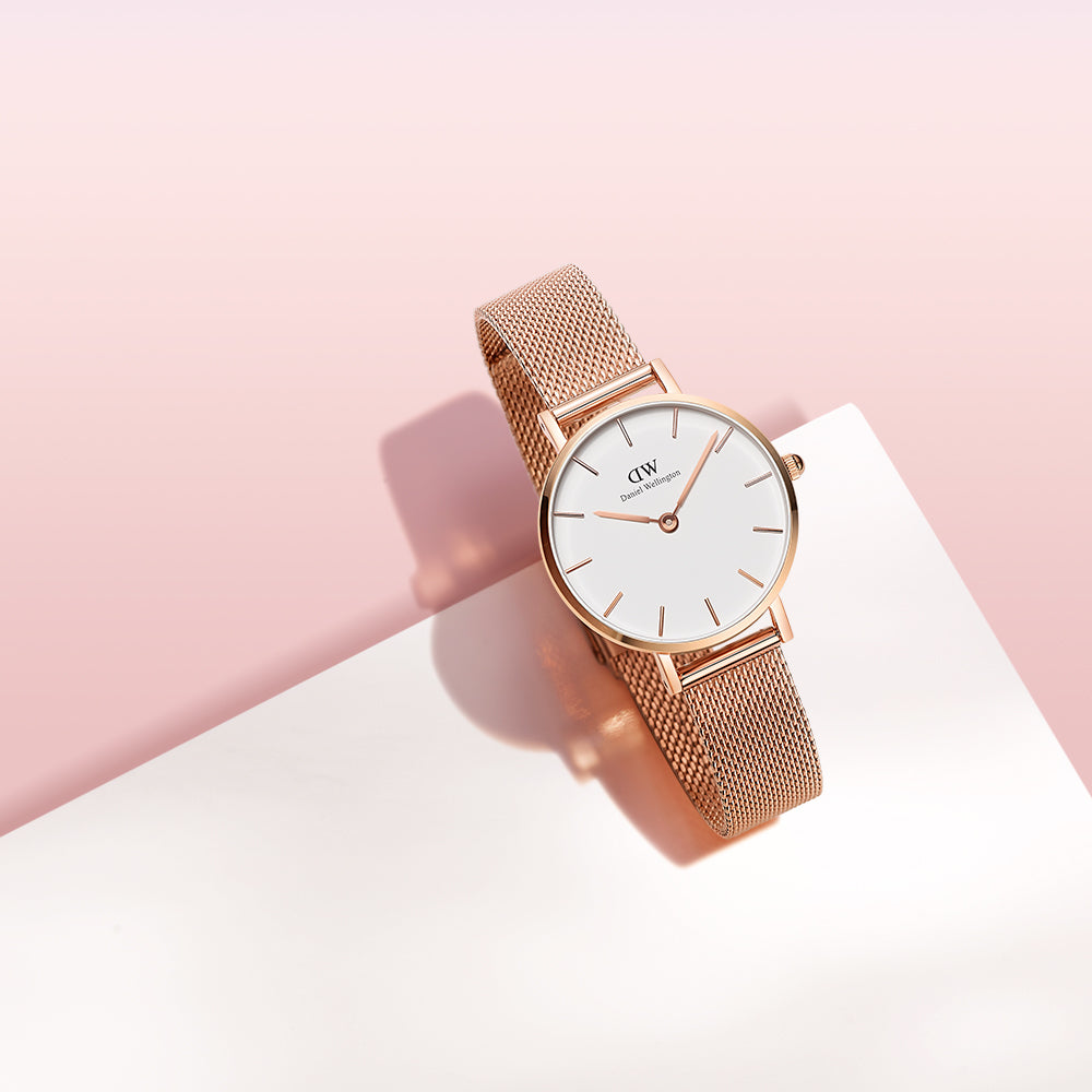 Daniel Wellington Classic Petite Melrose Ladies' Watch - DW00100219 with Eggshell White Dial and Rose Gold Mesh Strap