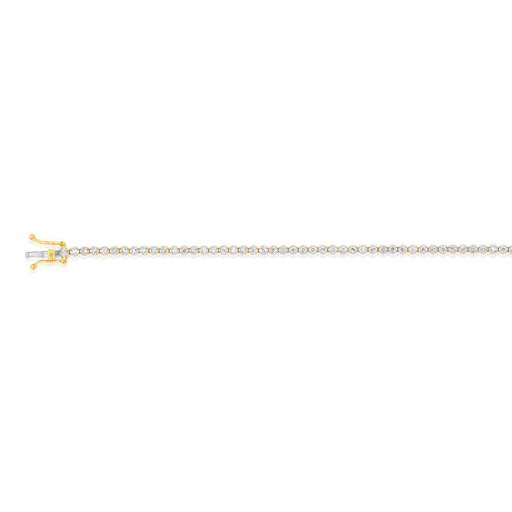 Stunning 1 Carat Diamond Tennis Bracelet with 70 Sparkling Diamonds in 9ct Yellow Gold