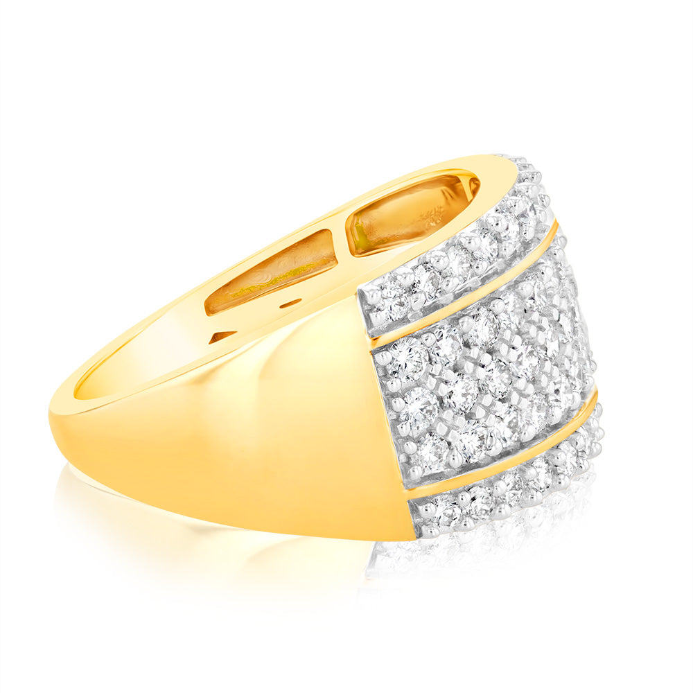 Stunning 0.95 Carat Cluster Diamond Dress Ring Crafted in 14ct Yellow Gold