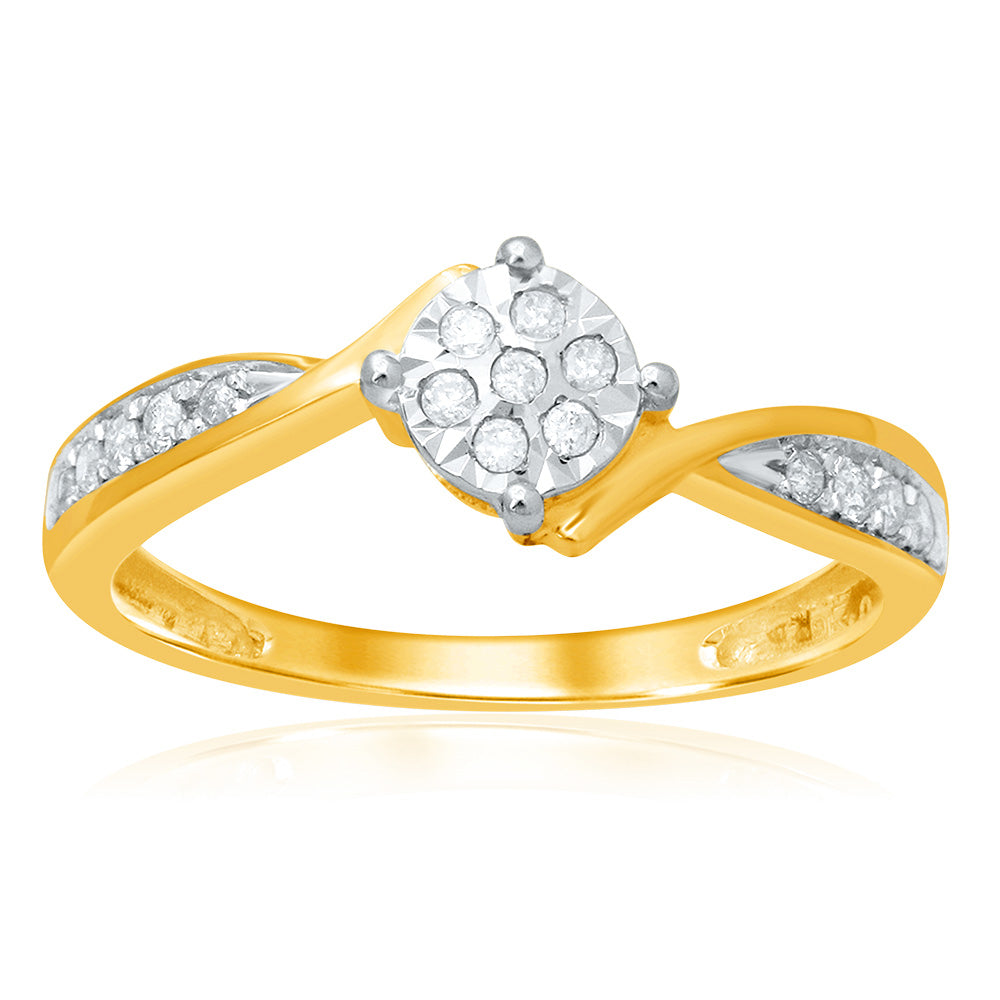 Exquisite 9ct Yellow Gold 15-Point Diamond Dress Ring for Special Occasions